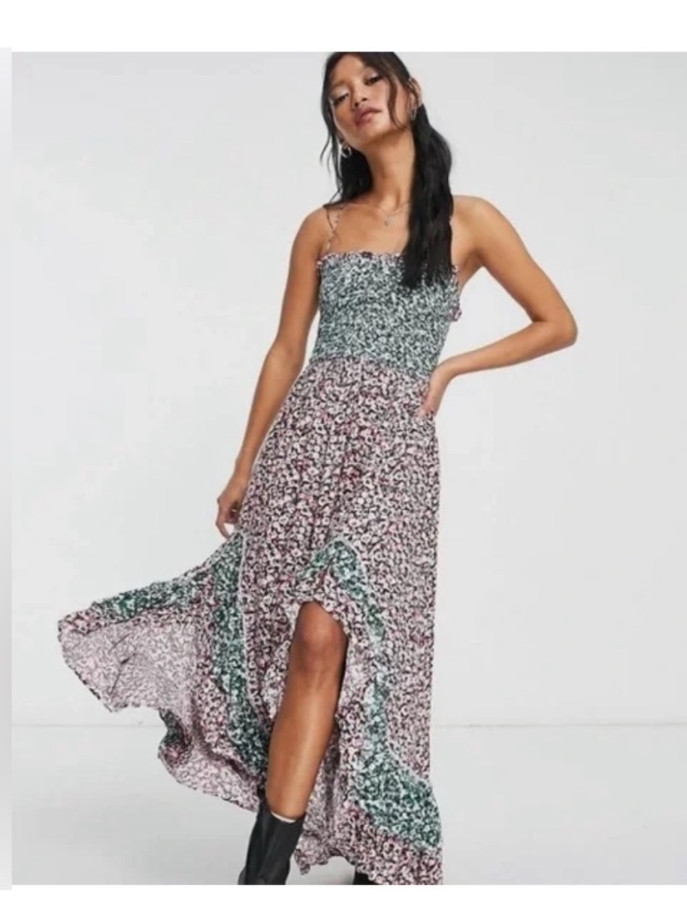 Free People Pink and Green Floral Maxi Dress